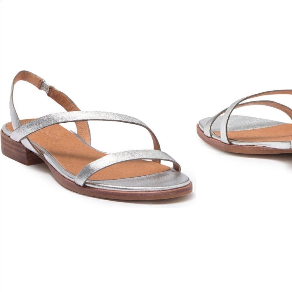 Madewell Women’s heide leather upper/ lining flat silver comfy sandal Sz 7 NIB
